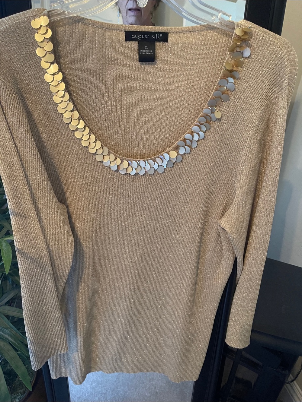 august silk Gold Sequin Scoop-Neck Knit Top